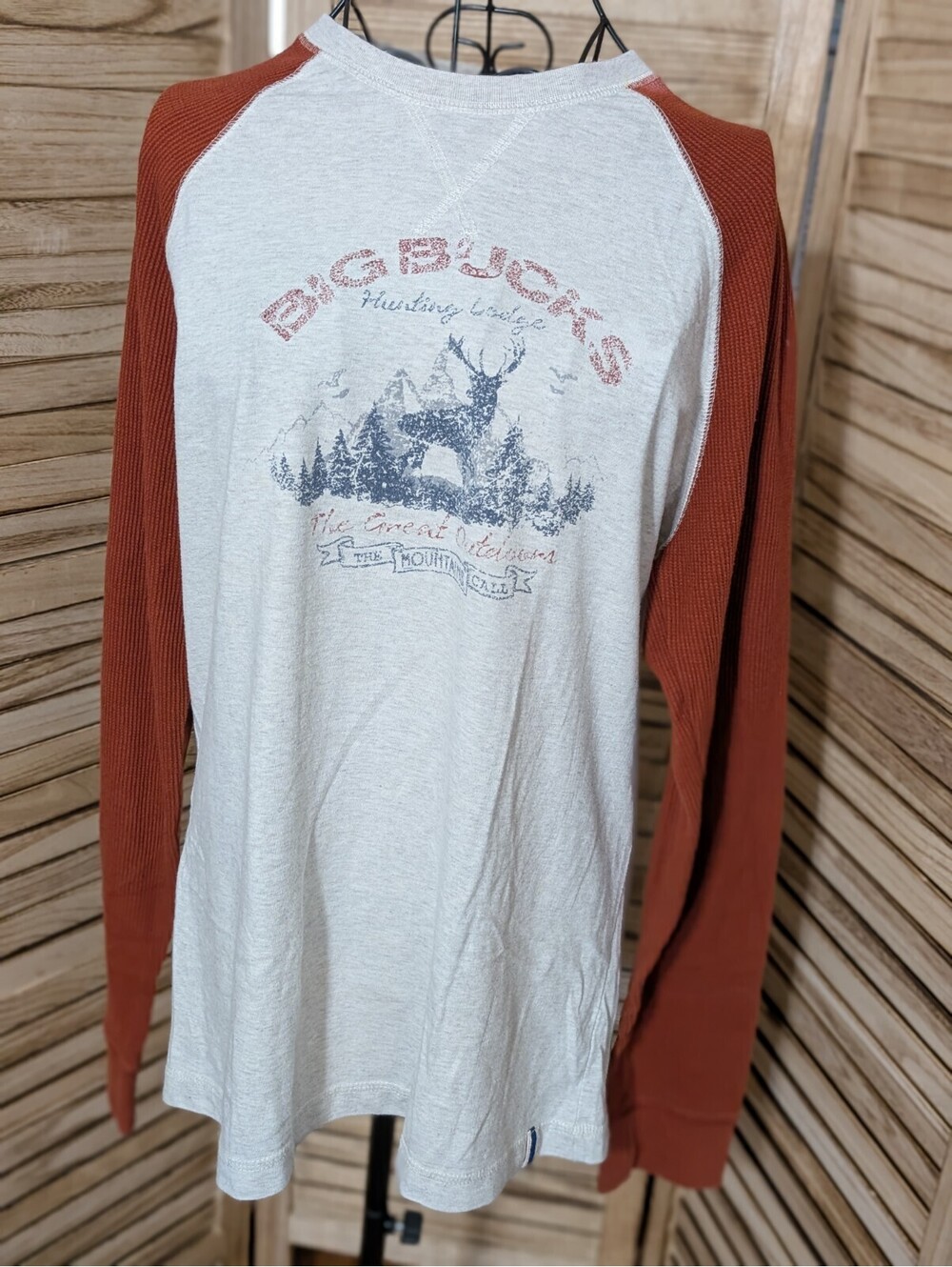 Ruff Hewn Shirt, Men's Size Medium, White Orange, Long Sleeve, Small Bleach Spot